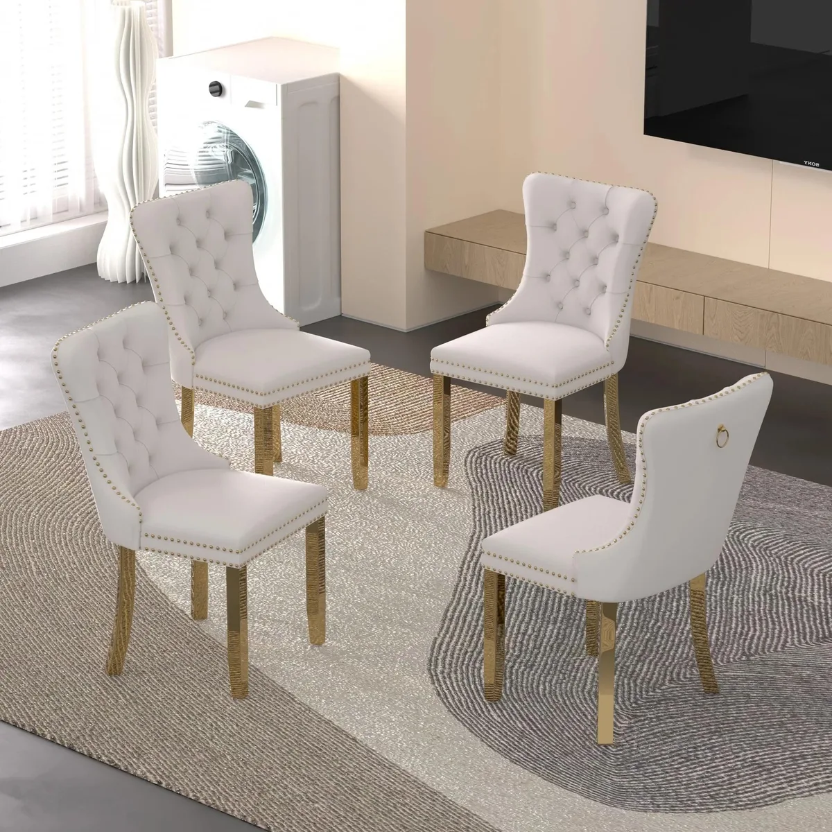Sumdeal Sumdeal Velvet Dining Chairs Set of 4 Beige with Golden Leg — product photo