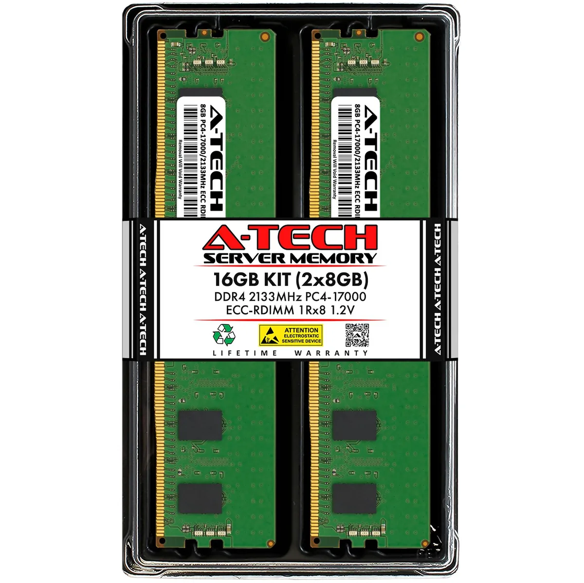 A-Tech A-Tech 16GB (2x8GB) DDR4 2133 MHz ECC RDIMM 1Rx8 1.2V CL15 288-Pin Server RAM — product photo