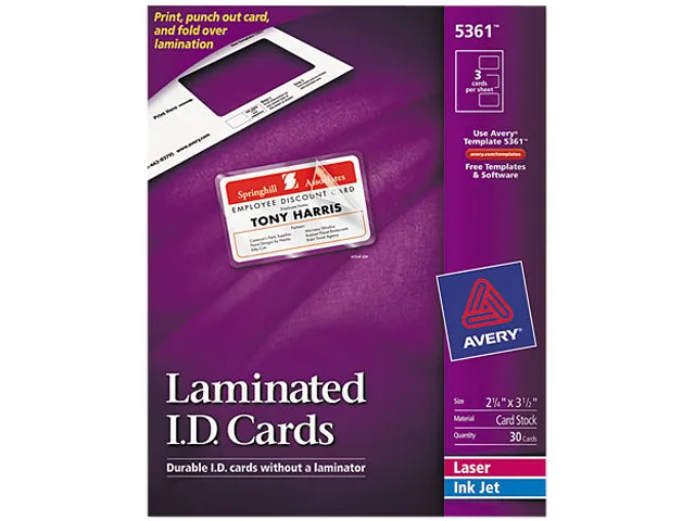 Avery Avery 5361 Self-Laminating ID Cards 2.25" x 3.5" 30 Cards — product photo