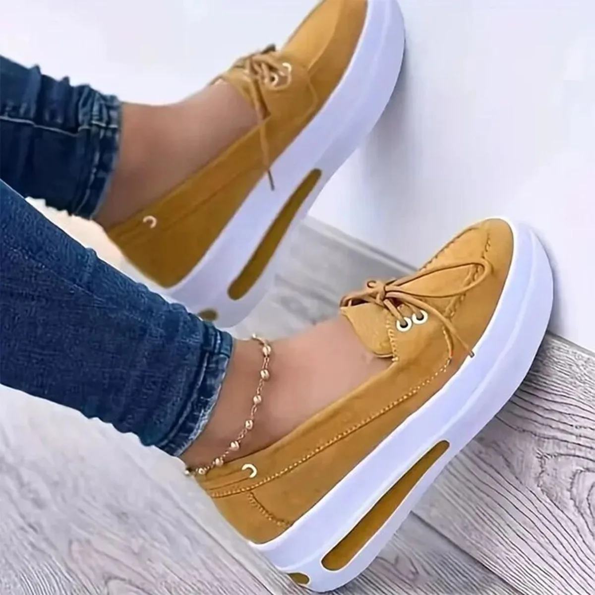 The Perfect Part The Perfect Part Golf Shoes Yellow Size 10 Block Slip On Closed Toe Platform Wedge Lace Up Sneakers — product photo