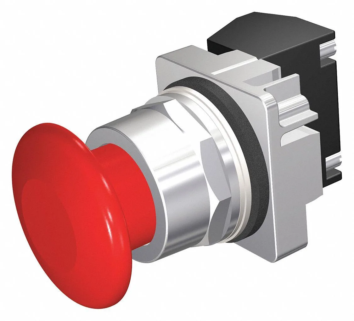 Red 30mm emergency stop push button with 45mm push-pull knob chrome bezel