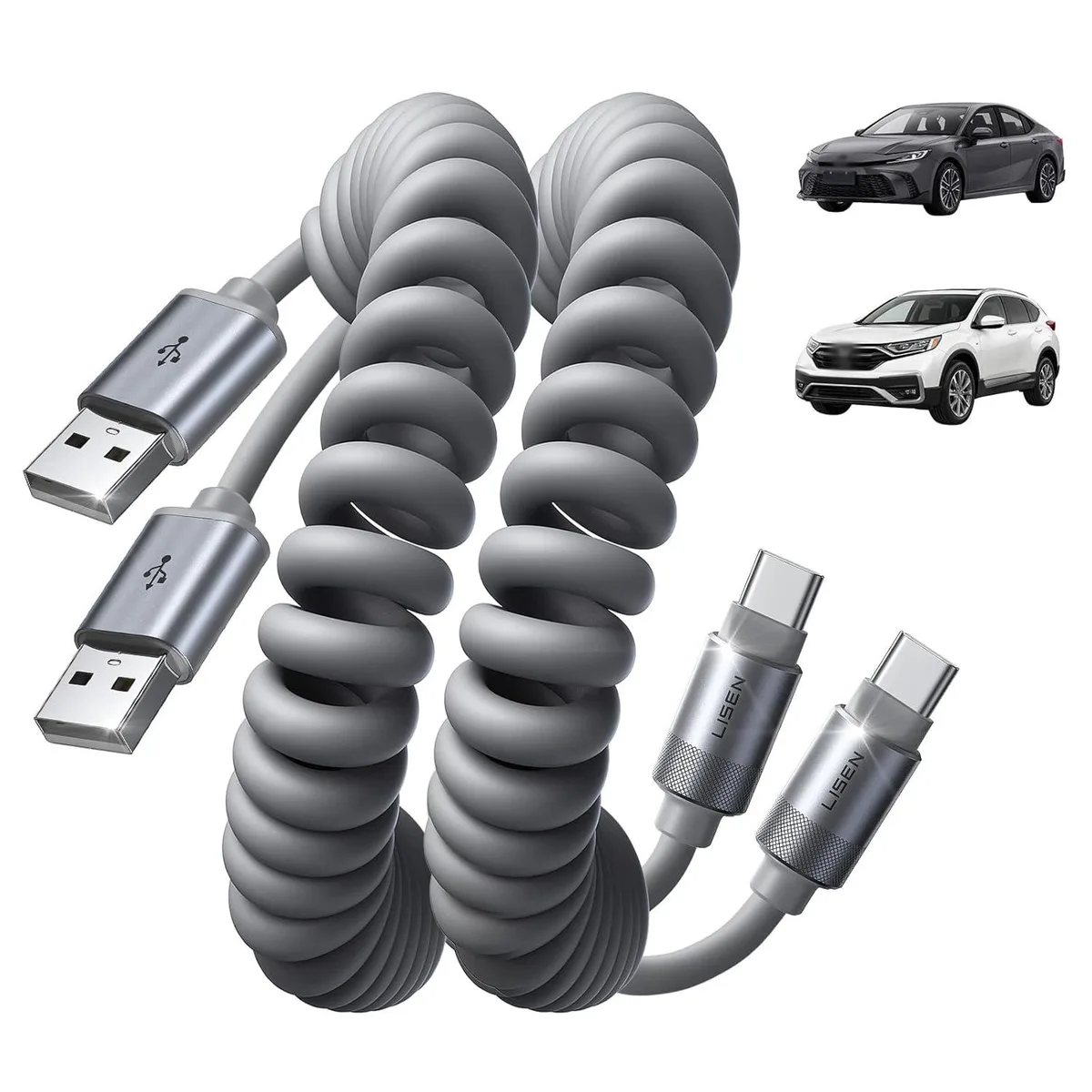 Kootion Kootion USB-A to USB-C Coiled Cable 2-Pack Gray 4FT — product photo