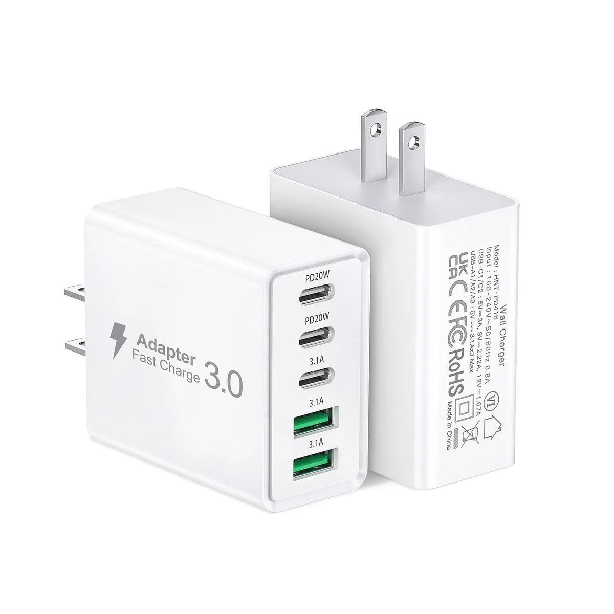  Qwinjwin HNT-PD416 50W 5-Port USB Charger 2 USB-A 3 USB-C White — product photo