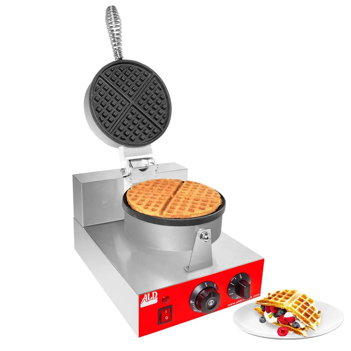 ALDKitchen ALDKitchen AR-HWB1 Belgian Waffle Maker 110V 1.2kW Red Panel — product photo