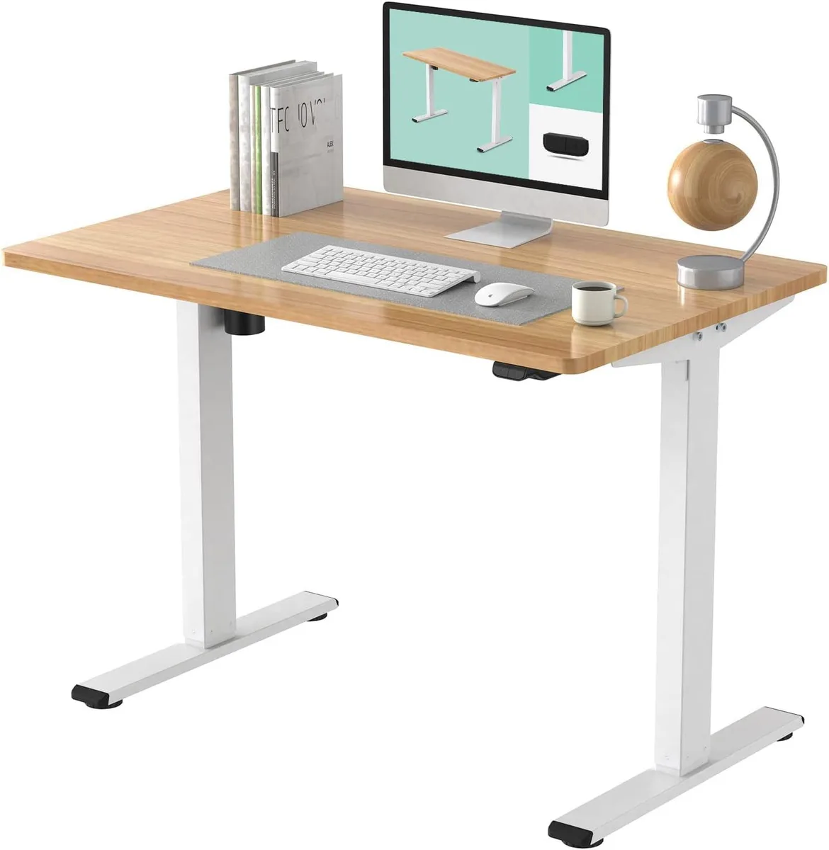 PISKEKAT PISKEKAT 48 x 30 Inch Electric Standing Desk White Frame Maple Top office equipment — product photo