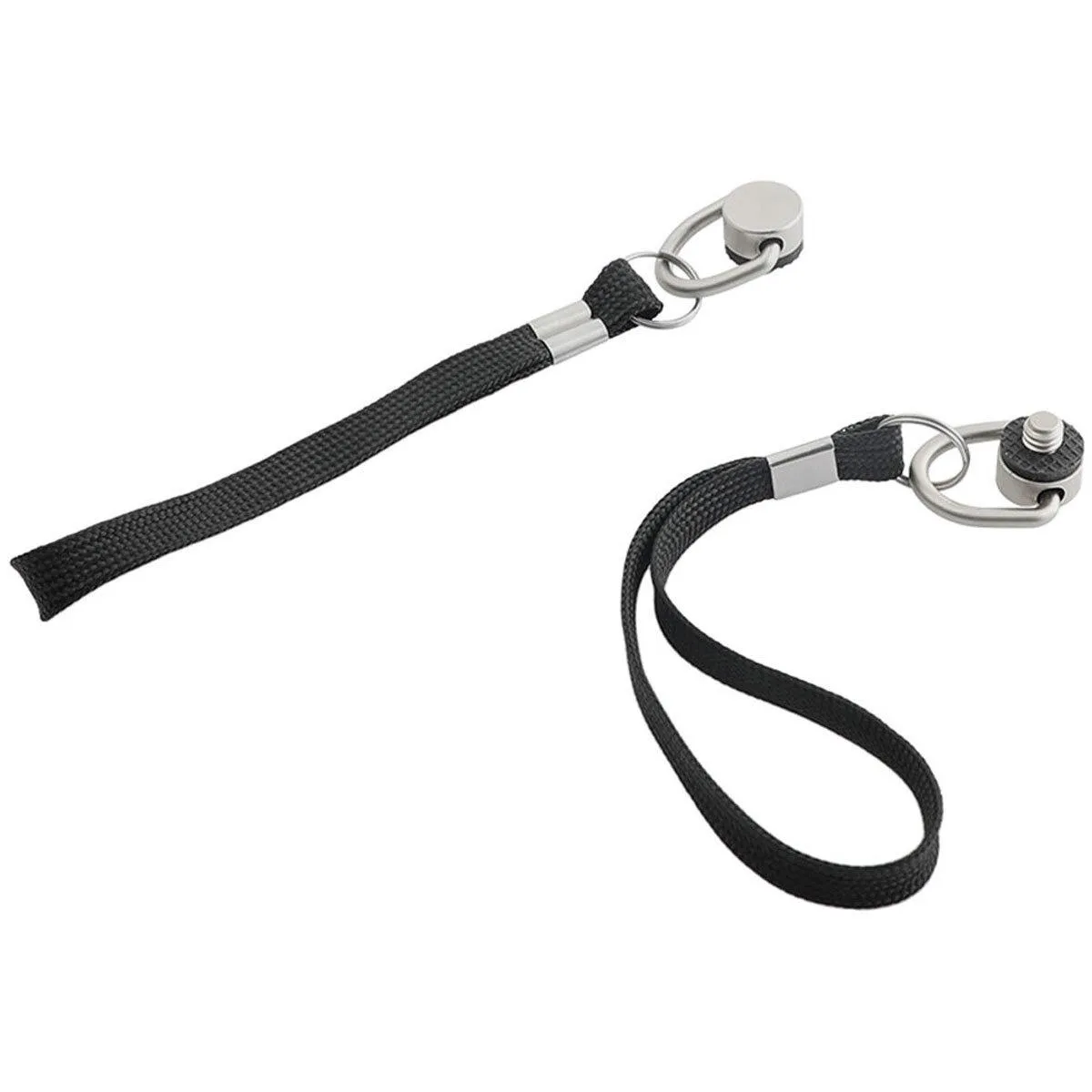 Two black nylon hand straps with silver 1/4"-20 screws and rubber washers