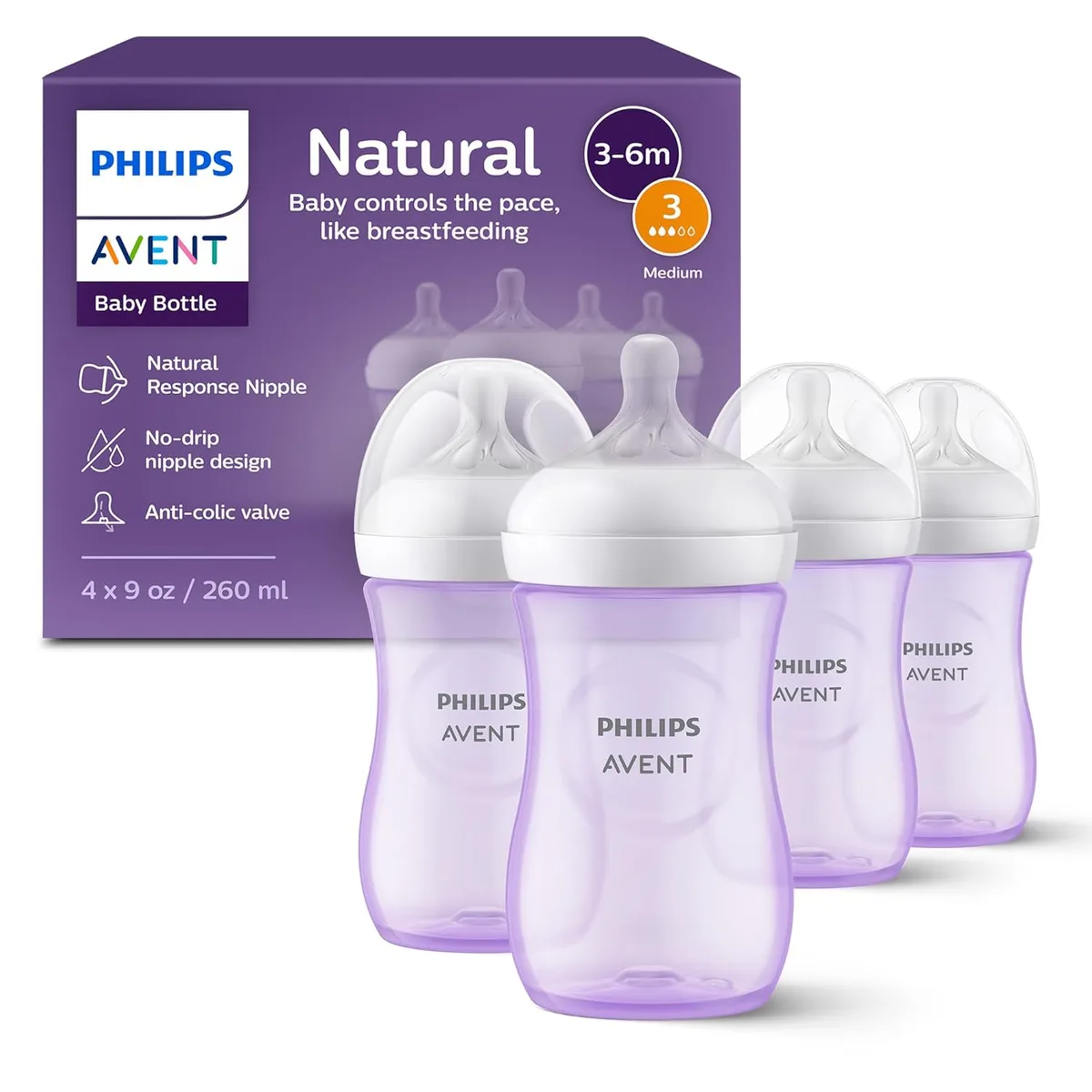Avent Avent SCY903/34 Natural Bottle 9oz 4pk Purple — product photo