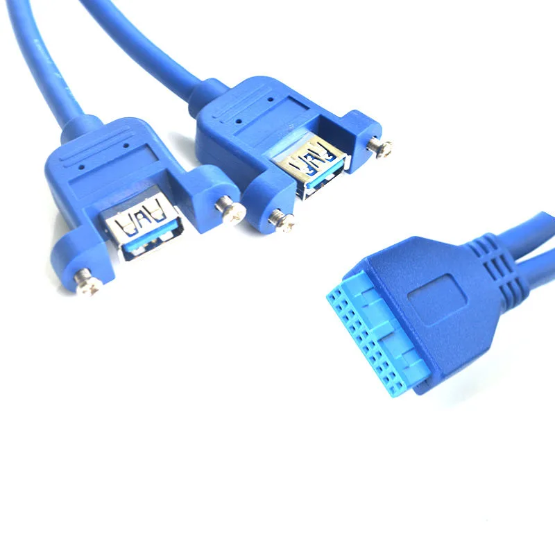 TeKit TeKit USB 3.0 20-Pin Header to Dual USB-A Female Cable 50cm Blue — product photo