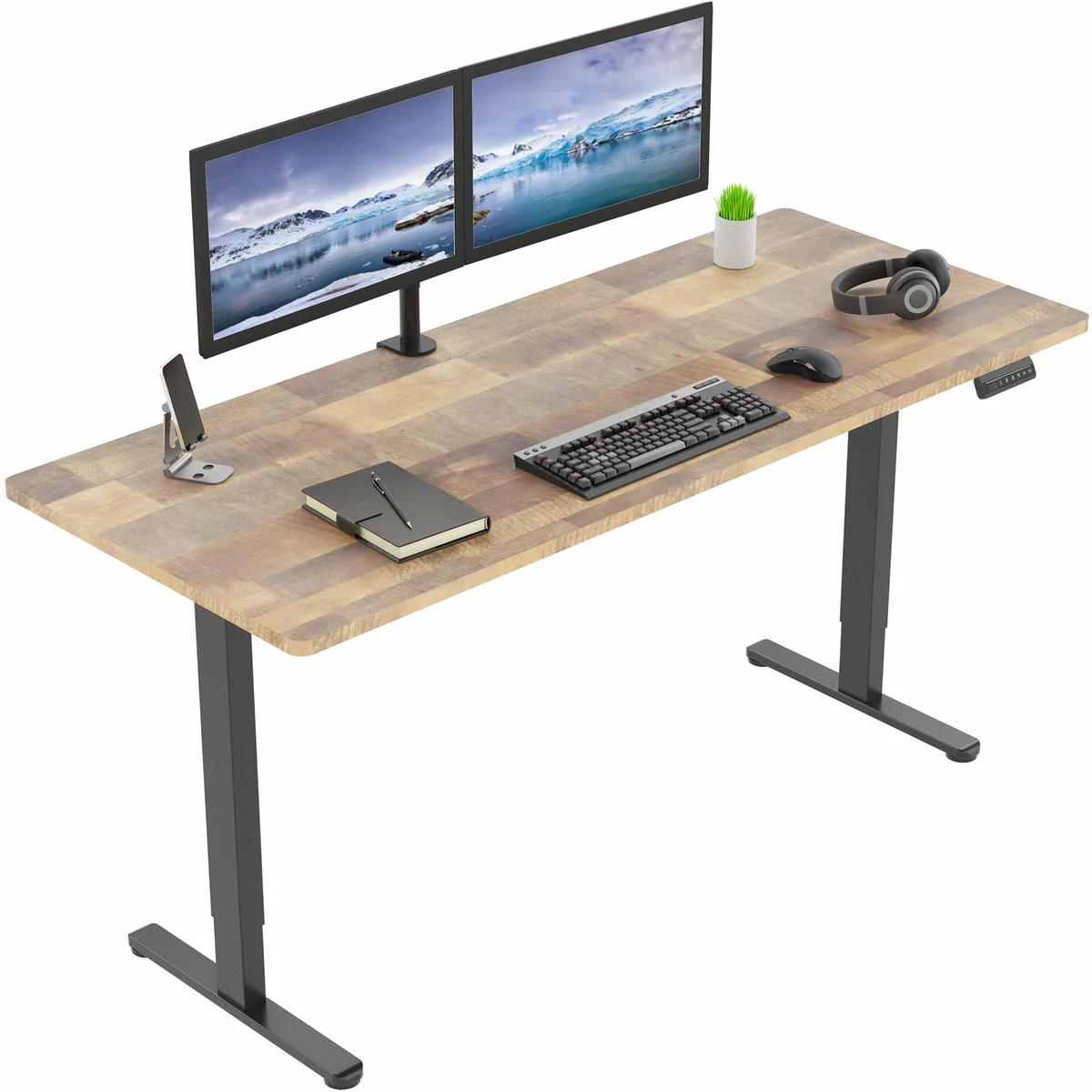 VIVO VIVO Dual Motor Standing Desk 71 x 30 Reclaimed Wood Top Black Frame — product photo