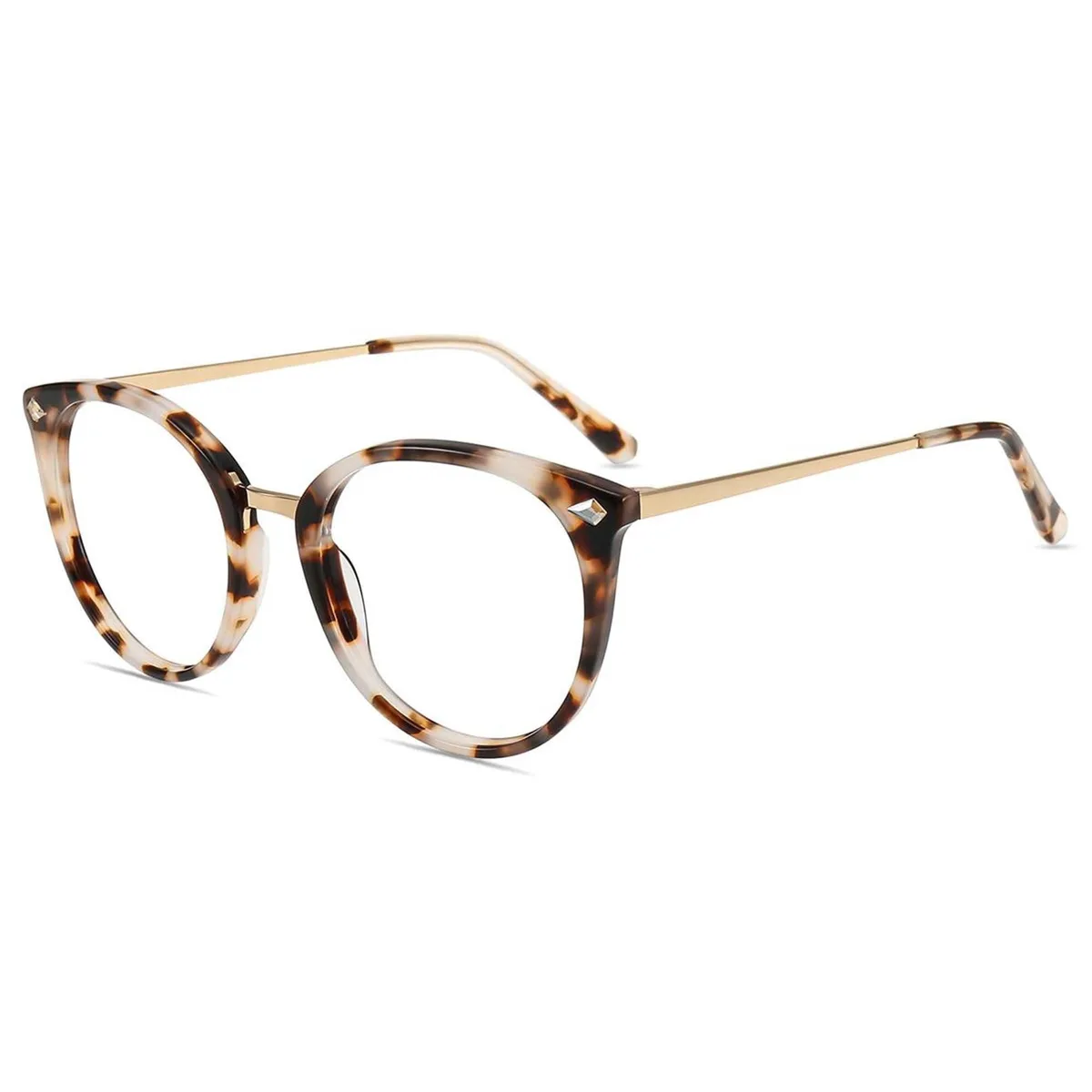 Lightweight round acetate frames with metal accents, 17g
