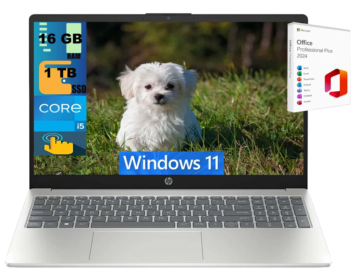 HP HP 15 laptop Intel Core i5-1235U 10-core 16GB 1TB SSD 15.6" HD touchscreen Windows 11 Silver — product photo