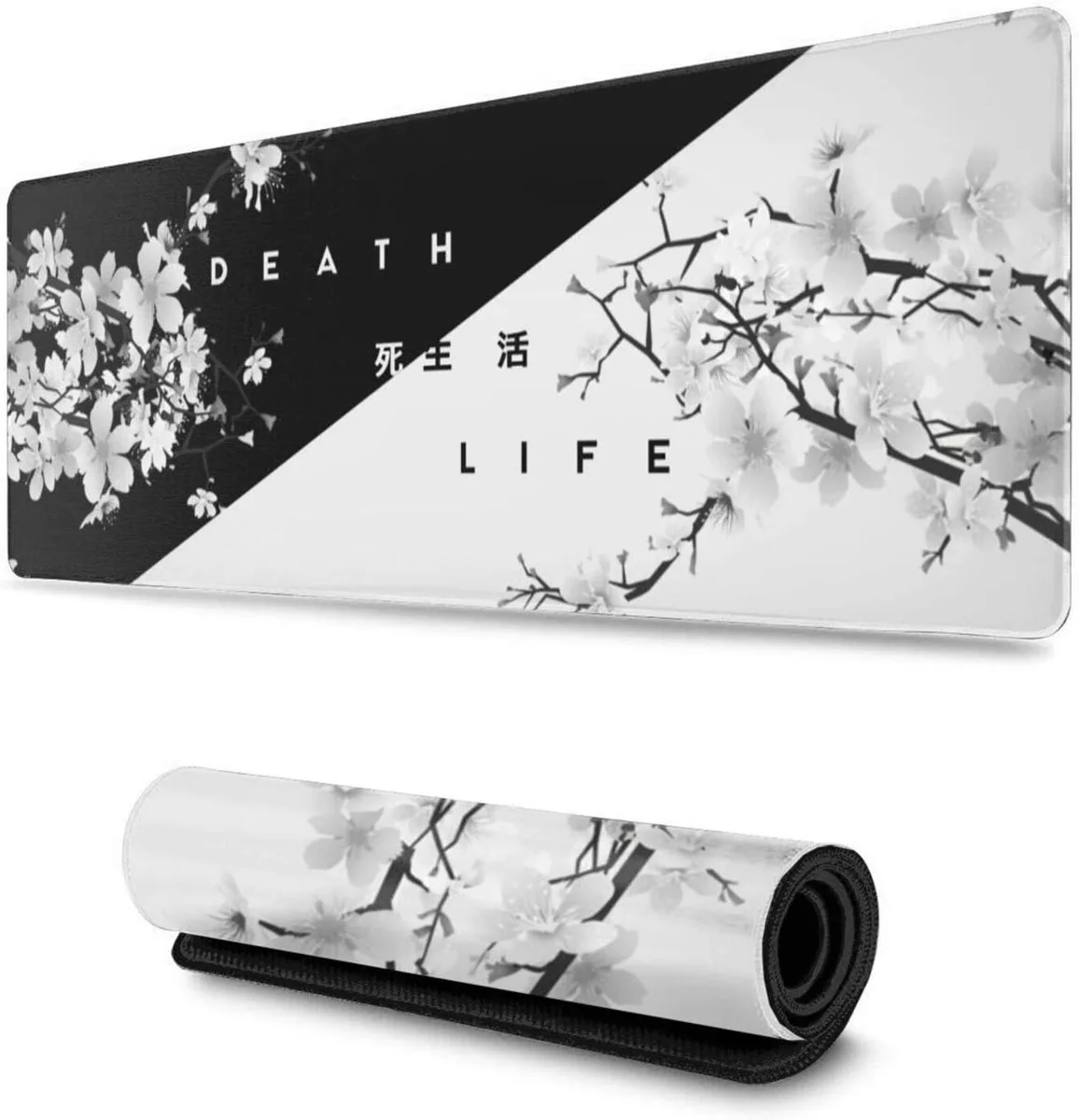 isptewhie isptewhie Black and White Cherry Blossom Mouse Pad XL 31.5 x 11.8 Inch — product photo