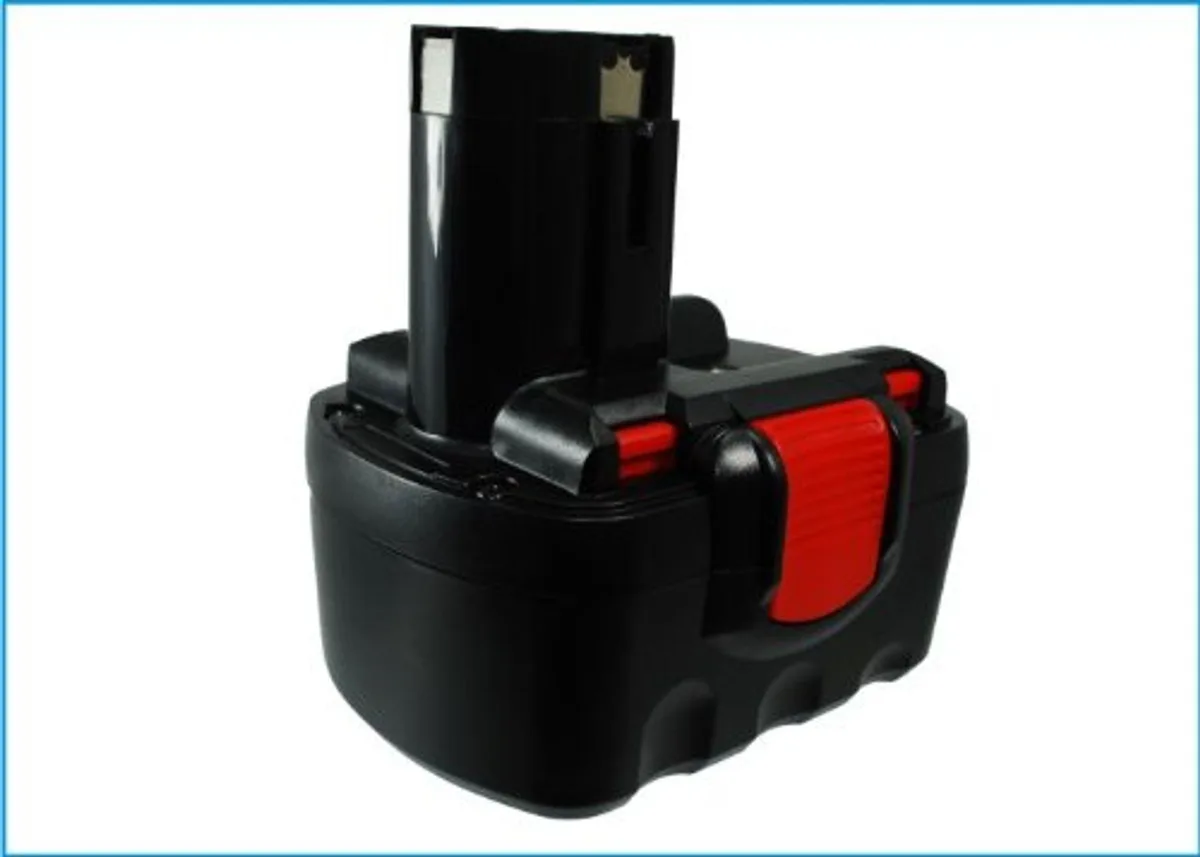 Rectangular black battery pack with label and connector pins