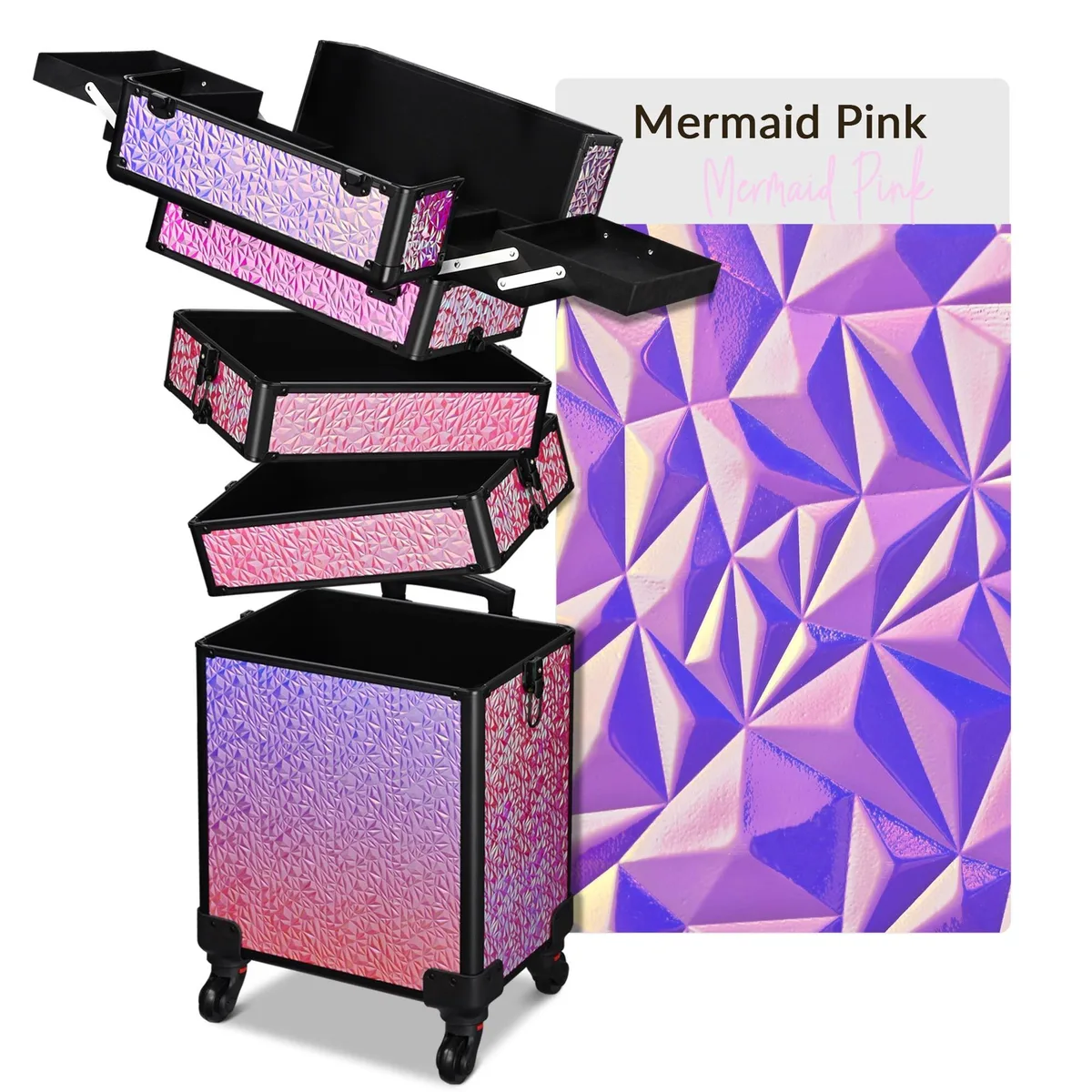 Yescom USA, Inc. Yescom USA, Inc. 4-in-1 Rolling Makeup Train Case Mermaid Pink XLarge — product photo