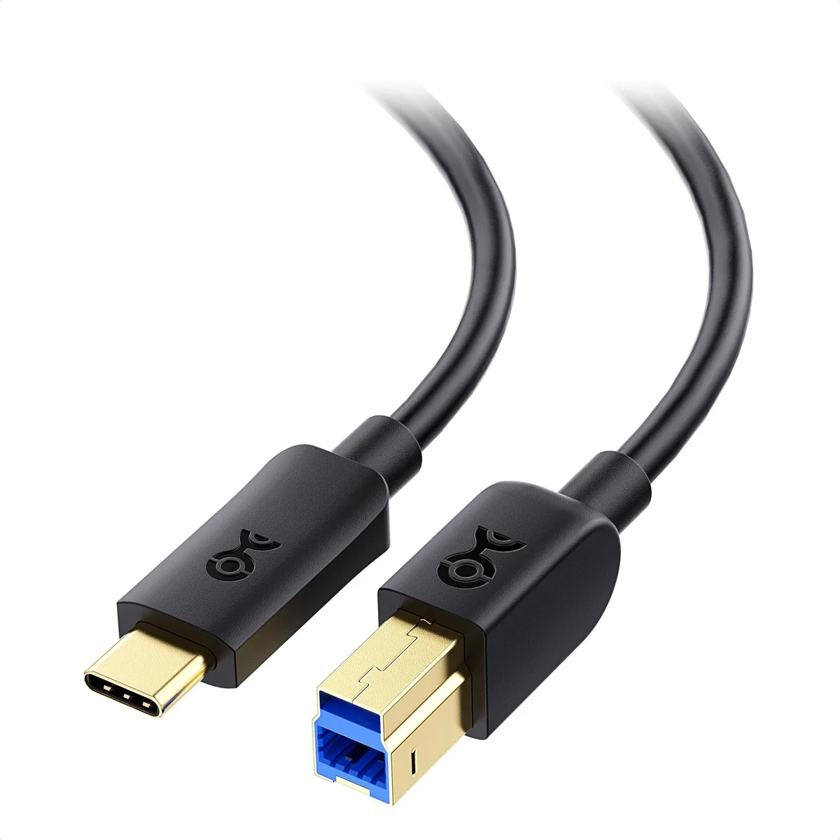 Black USB-C to USB-B 3.0 cable, 3.3ft, molded connectors, PVC jacket