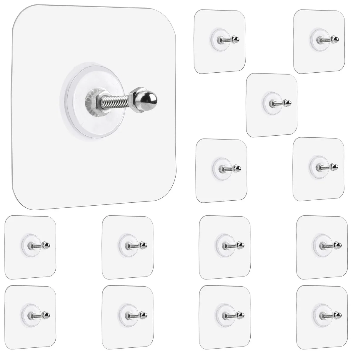 Fourteen clear acrylic hooks with stainless steel screws, 18mm base