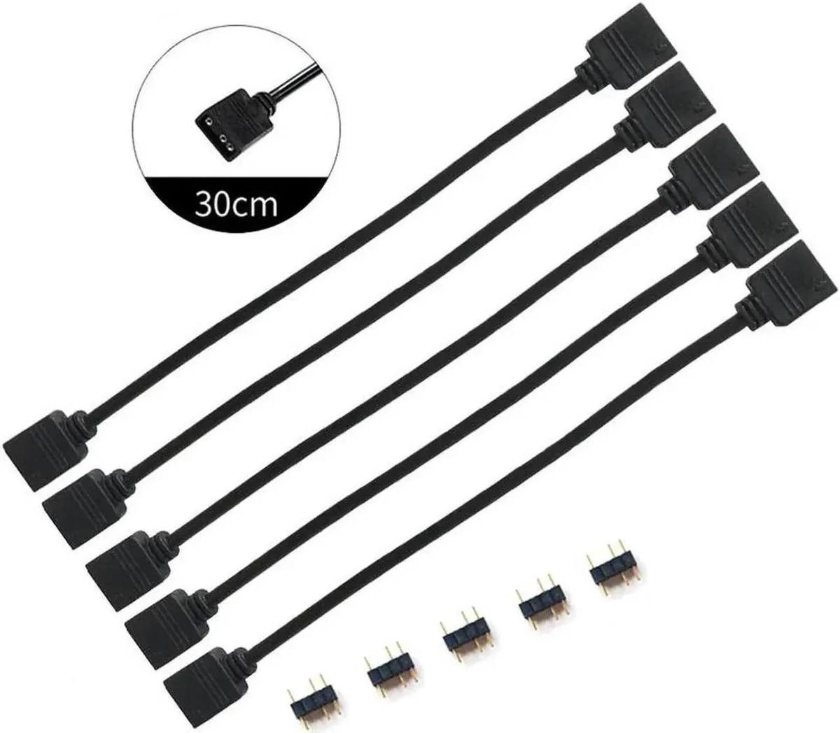 Vszerda Vszerda 5-pack 5 V 3-pin RGB extension cable 1 ft with gender changer — product photo