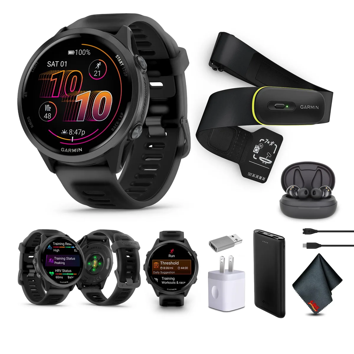 Garmin Garmin Forerunner 570 47MM Black wearable technology with Air Pro TWS Truly Wireless EarBuds — product photo