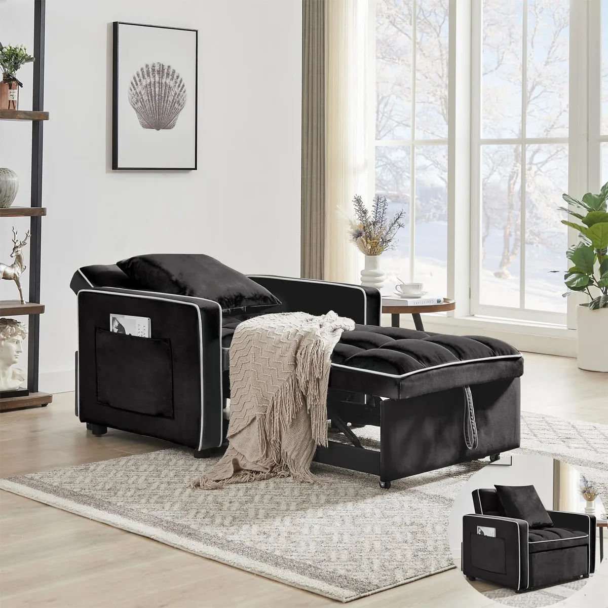 CHAYOU CHAYOU 3-in-1 Convertible Chair Bed Black — product photo