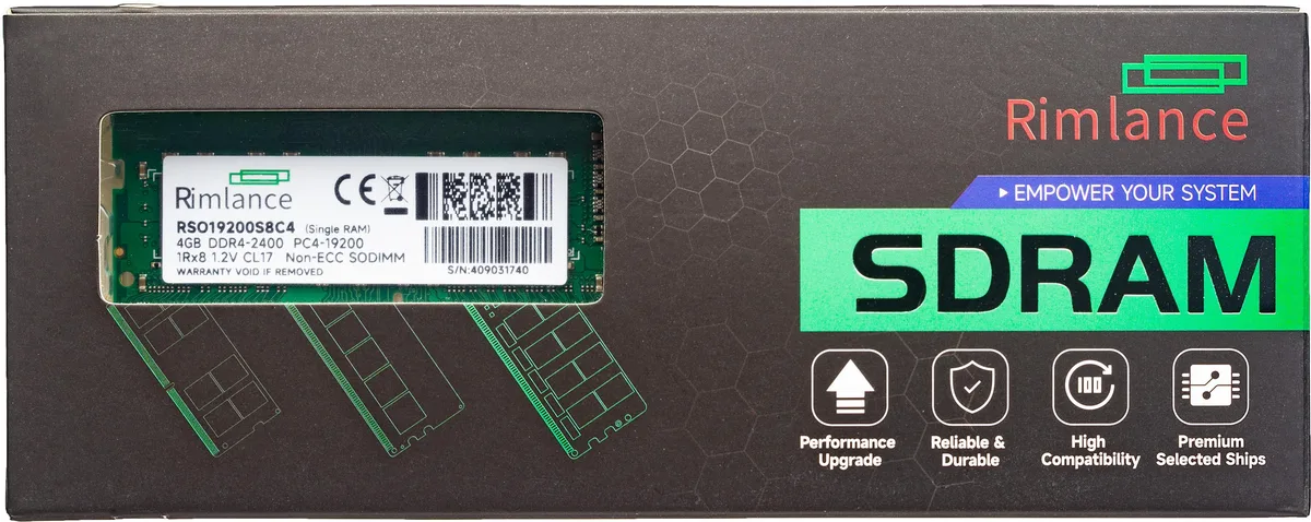 RIMLANCE RIMLANCE 4GB 2400MHz DDR4 SODIMM 1.2V 1RX8 laptop RAM — product photo