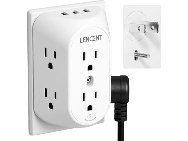 LORDWORLD LORDWORLD 2-Prong to 3-Prong Surge Protector 1728J 6 Outlet 3 USB — product photo