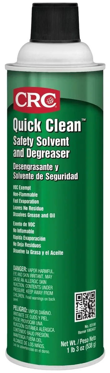 Aerosol can labelled Quick Clean Safety Solvent 03180 19 wt oz