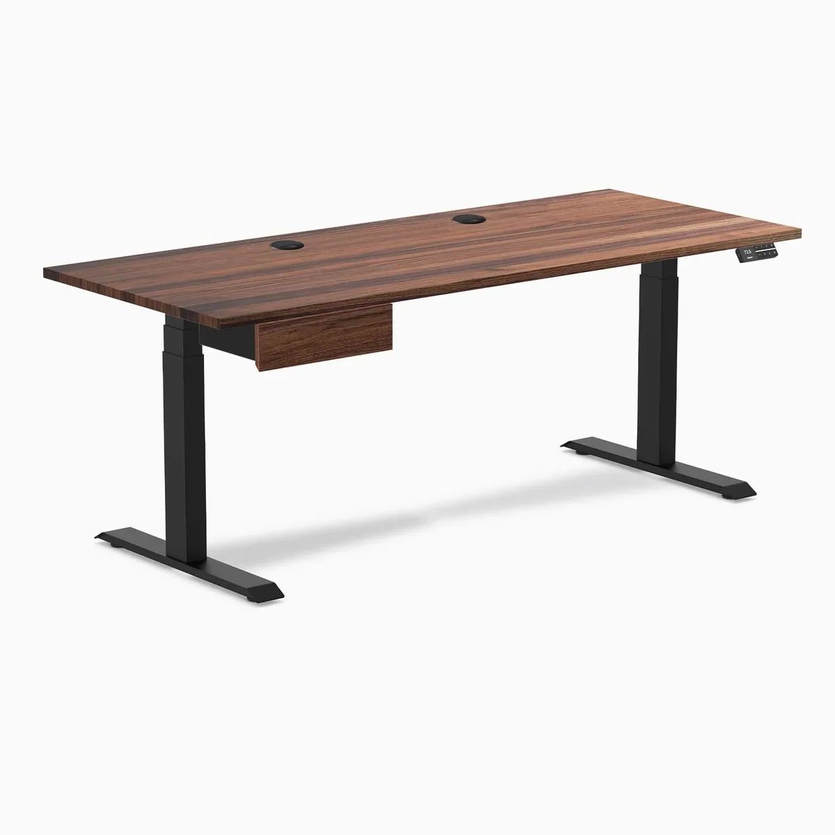 Desky Desky Dual Hardwood Standing Desk Walnut 72 x 30 inches with Grommets Matte Black — product photo