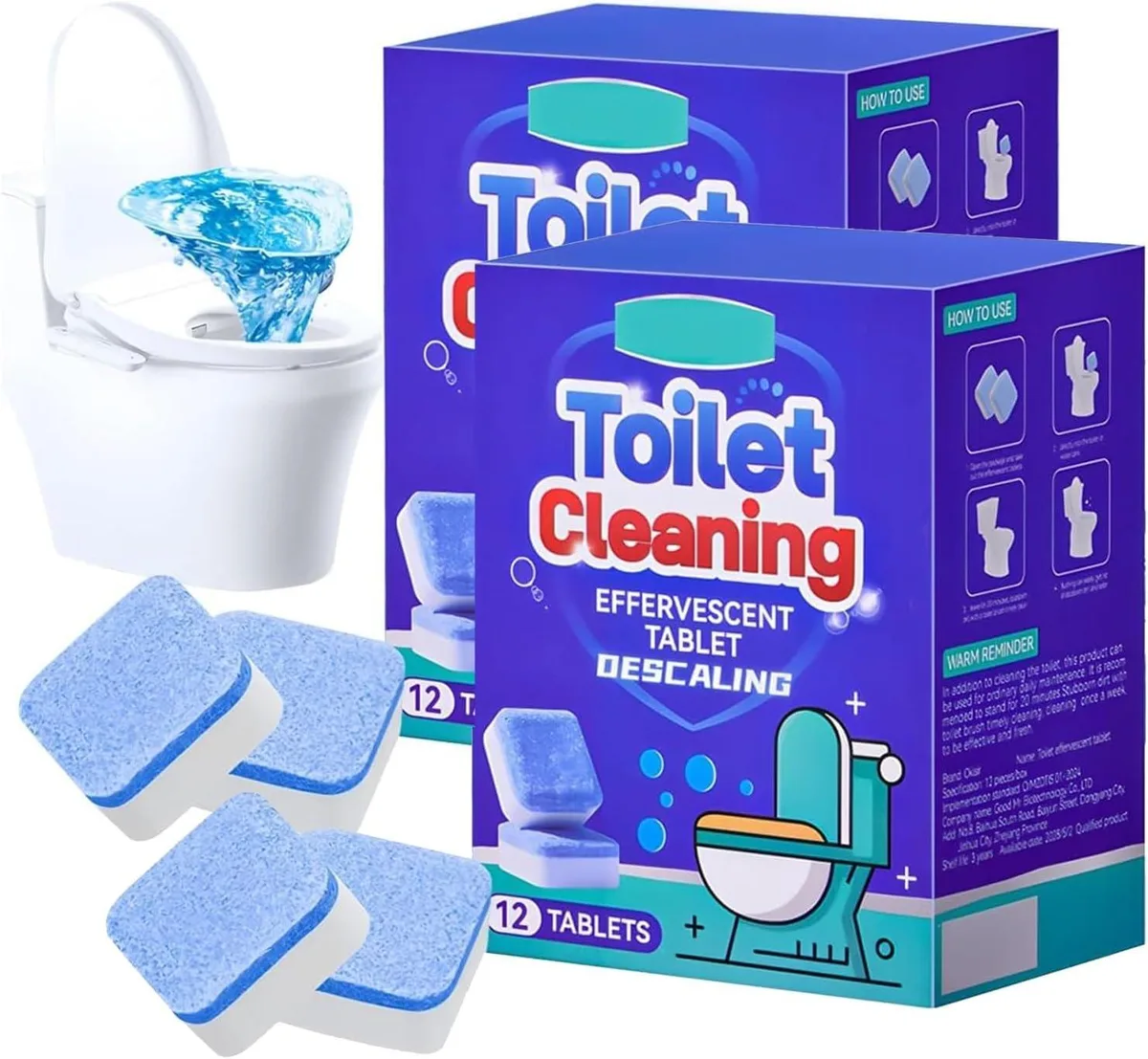 Box containing 24 effervescent toilet cleaning tablets