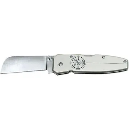 Silver aluminium handle folding knife with dual thumb studs and coping blade
