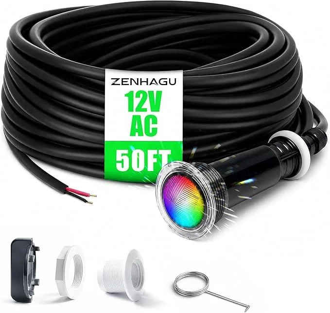 Small round LED pool light with long cord