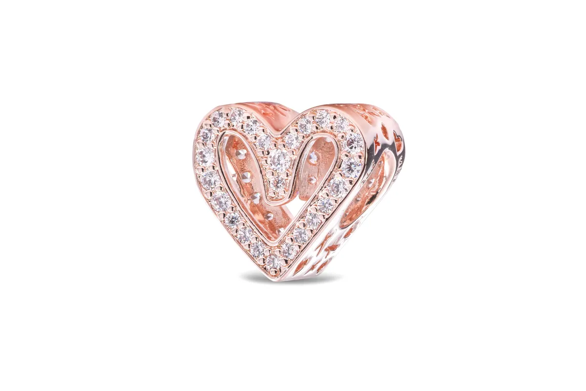 PANDORA PANDORA Sparkling Freehand Heart Charm 14k Rose Gold 50 CZ — product photo
