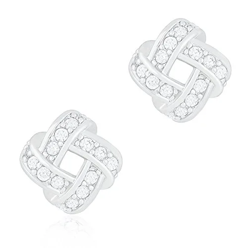ORROUS &amp; CO ORROUS &amp; CO Legacy Collection 18K White Gold Cubic Zirconia Twisted Love Knot Stud Earrings 16 Stones 7.36mm — product photo
