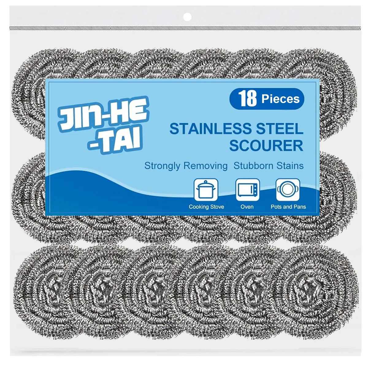 JIN-HE-TAI Stainless Steel Scrubber 18 Pack — product photo