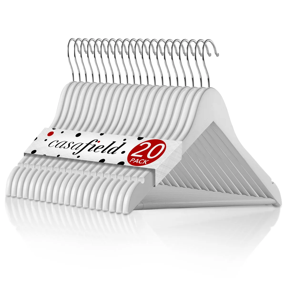 Casafield Casafield 20 White Wooden Suit Hangers 17-3/4" 10-lbs 360 swivel — product photo