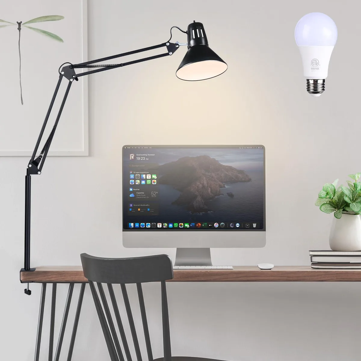 juttilax JT-09 Swing Arm Desk Lamp 9W LED 360° 34.5in Reach Black — product photo
