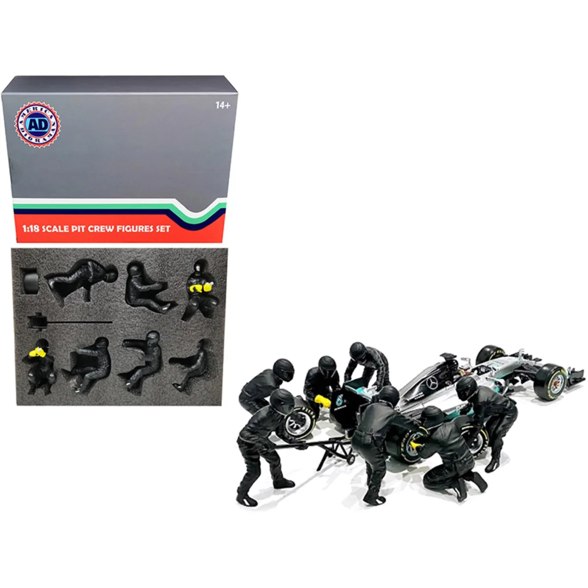 American Diorama American Diorama F1 Pit Crew 7 Figurine Set Team Black Release II 1/18 Scale — product photo