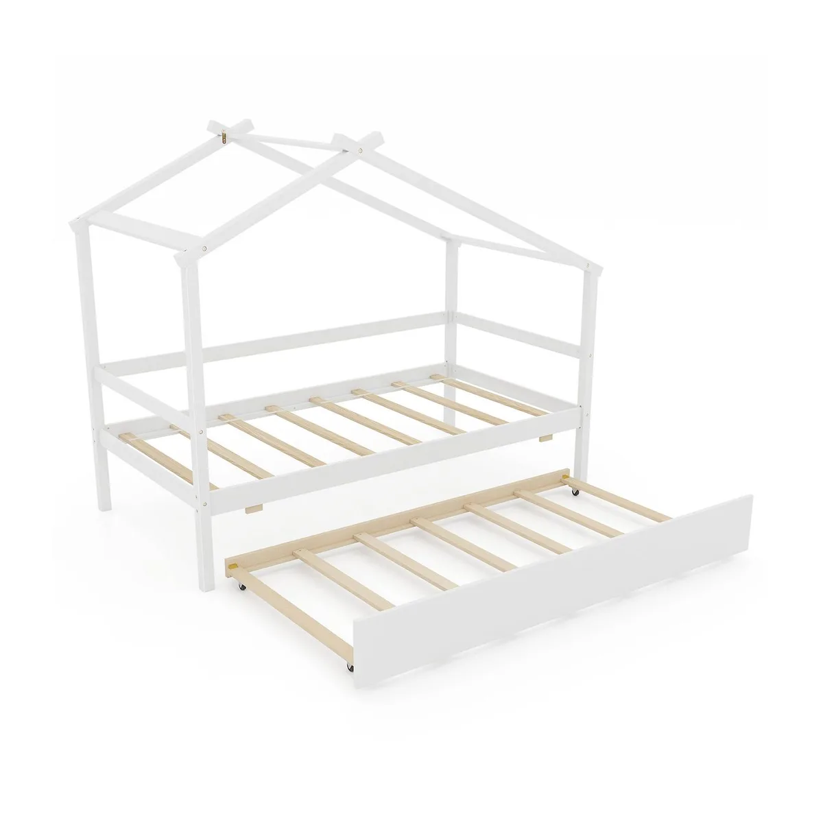 SlickBlue SlickBlue Twin House Bed with Trundle and Roof White 81.5" x 42" x 66.5 — product photo