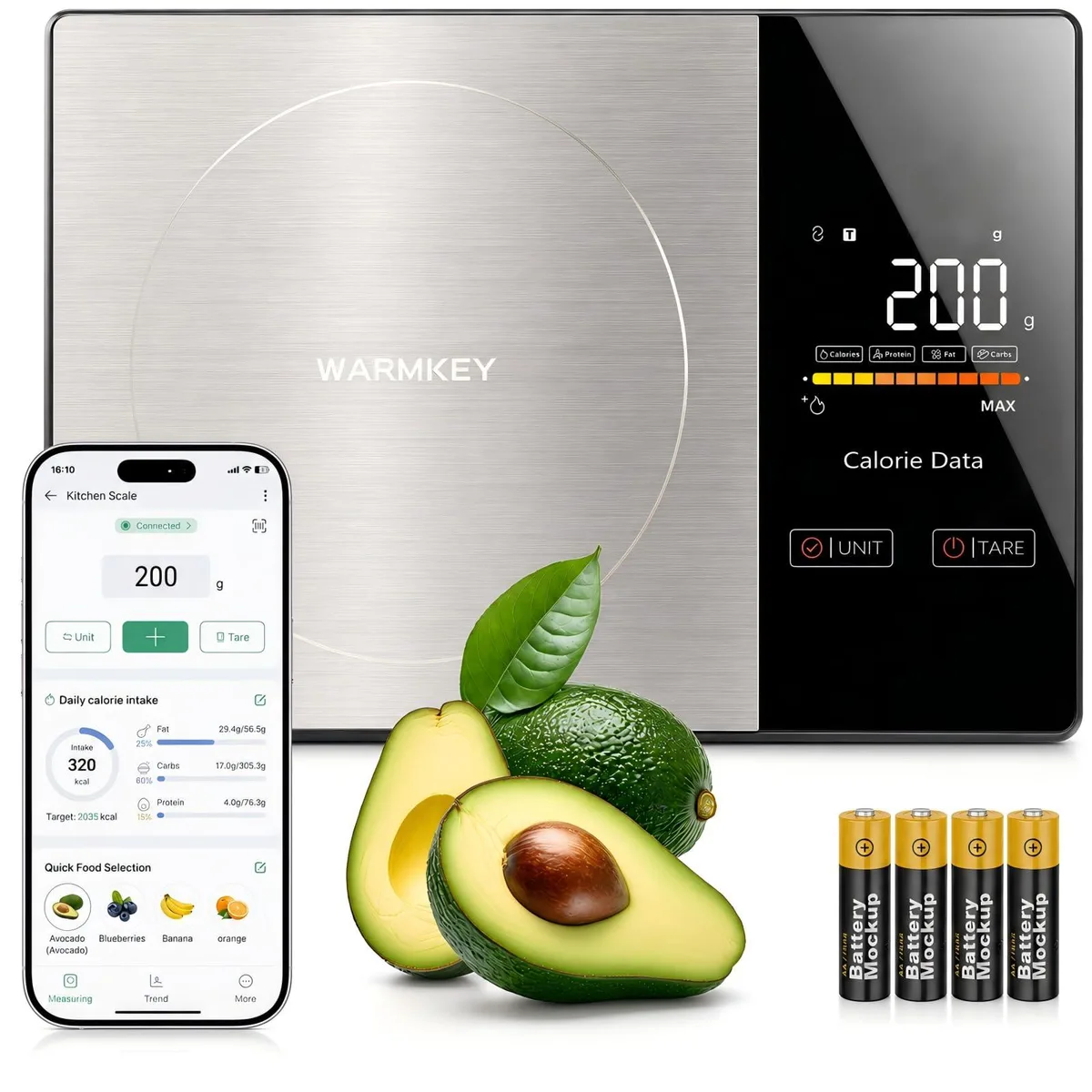  WARMKEY Smart Nutrition Food Scale 11lb 24 Nutrients Champagne — product photo