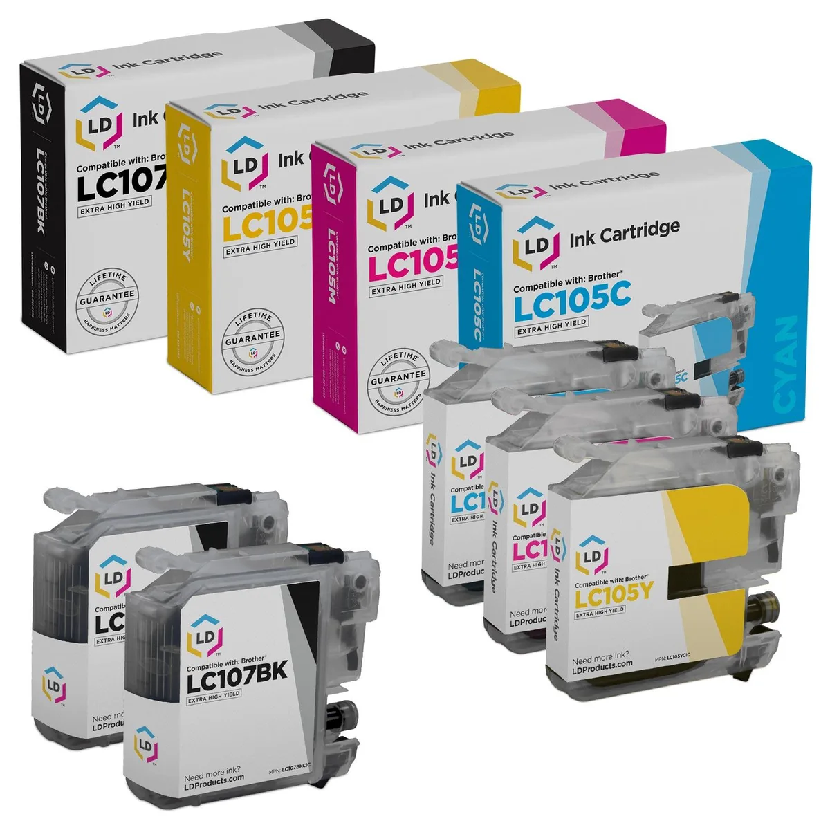 LD Products LD Products Compatible Ink Cartridge 5-Pack Brother LC107 LC105 Super High Yield 1200 Pages — product photo