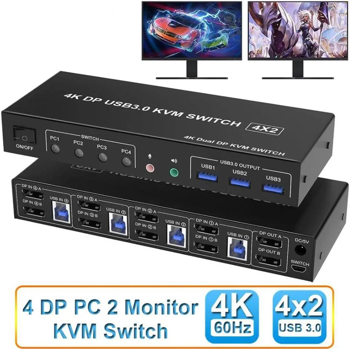 Vszerda Vszerda 4-Port Dual-Monitor DisplayPort KVM Switch 4K 60Hz USB 3.0 — product photo