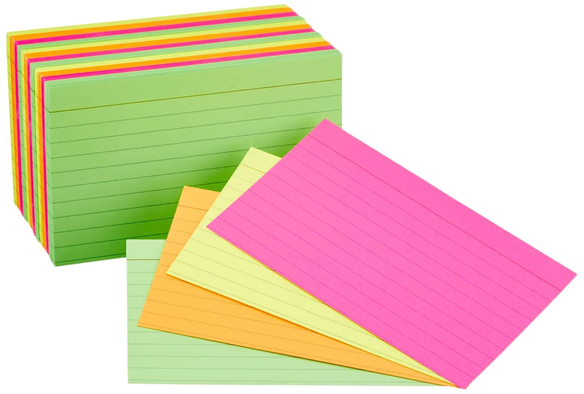 Rectangular pack of 300 ruled neon index cards in assorted colours, 3 by 5 inches