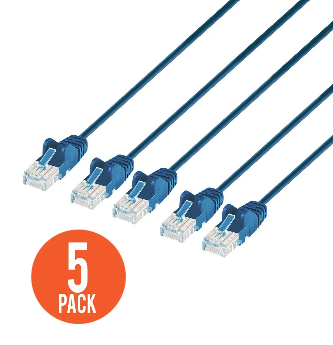 Intellinet Network Solutions Intellinet Network Solutions Cat6 U/UTP Slim Patch Cable 25 ft Blue 5-Pack 10G 250 MHz 30 AWG — product photo