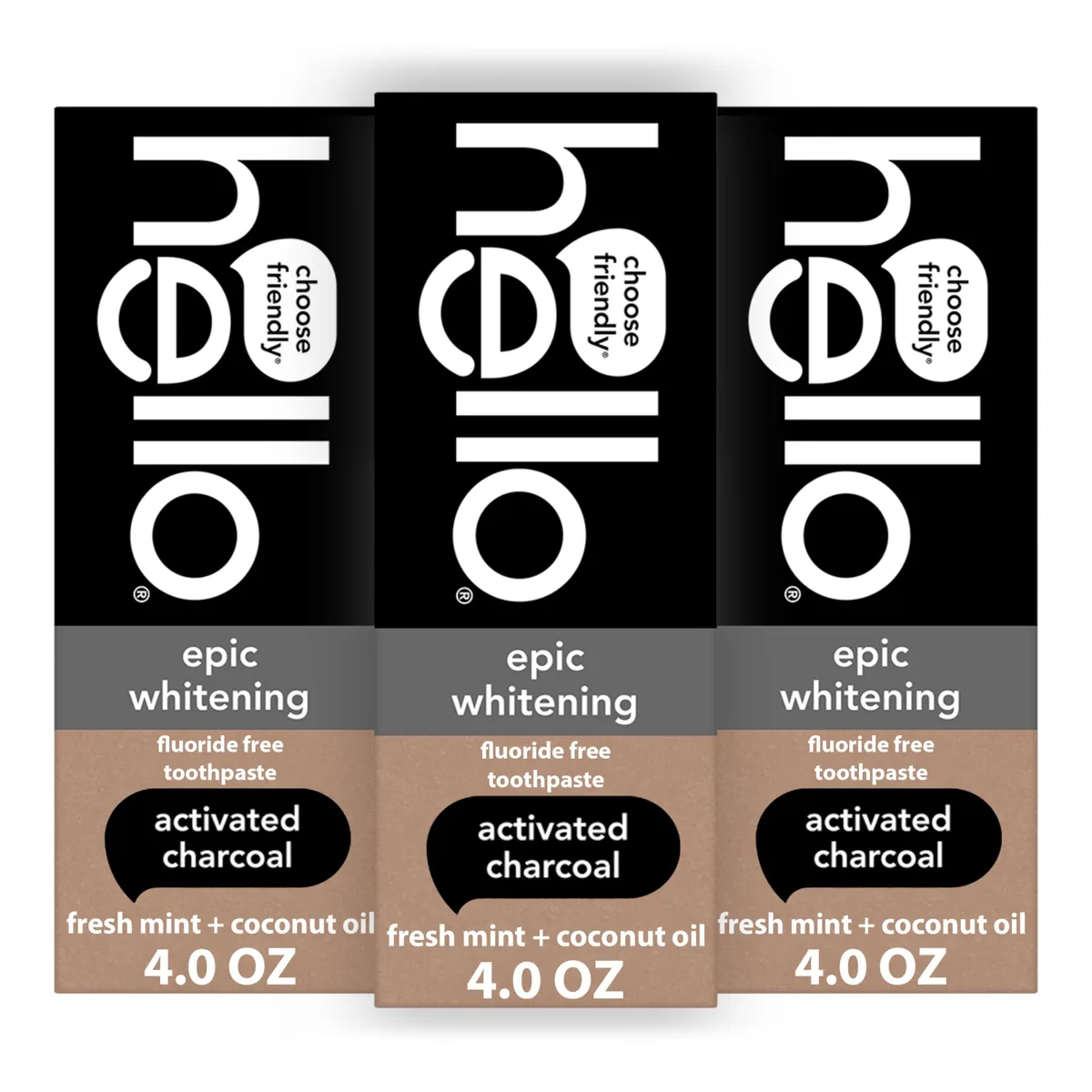 Three black 4.0 oz toothpaste tubes in a row