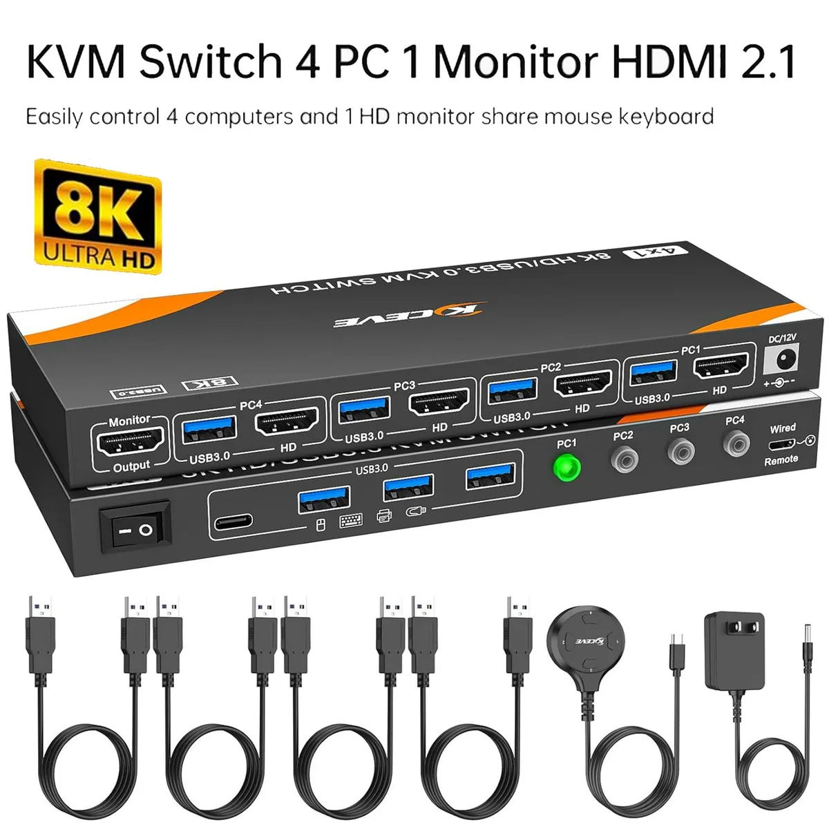 Hitoor Hitoor 8401 HDMI KVM Switch 4 Port 8K@60Hz 4K@144Hz USB 3.0 — product photo