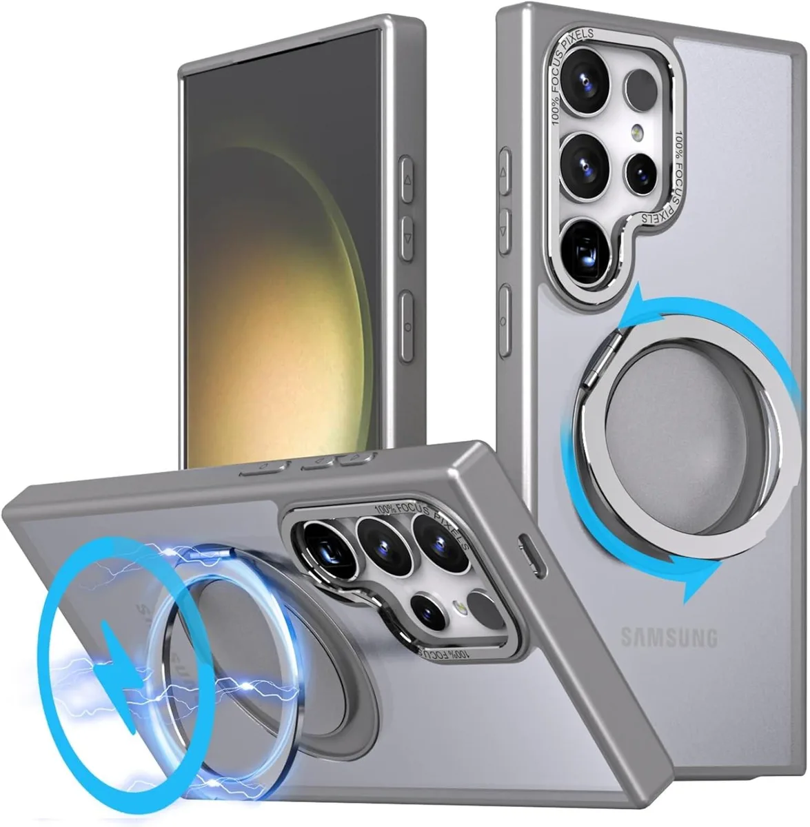 BONAEVER BONAEVER Galaxy S23 Ultra / S22 Ultra 6.8" Case Grey 360° Magnetic Ring Kickstand Magsafe — product photo
