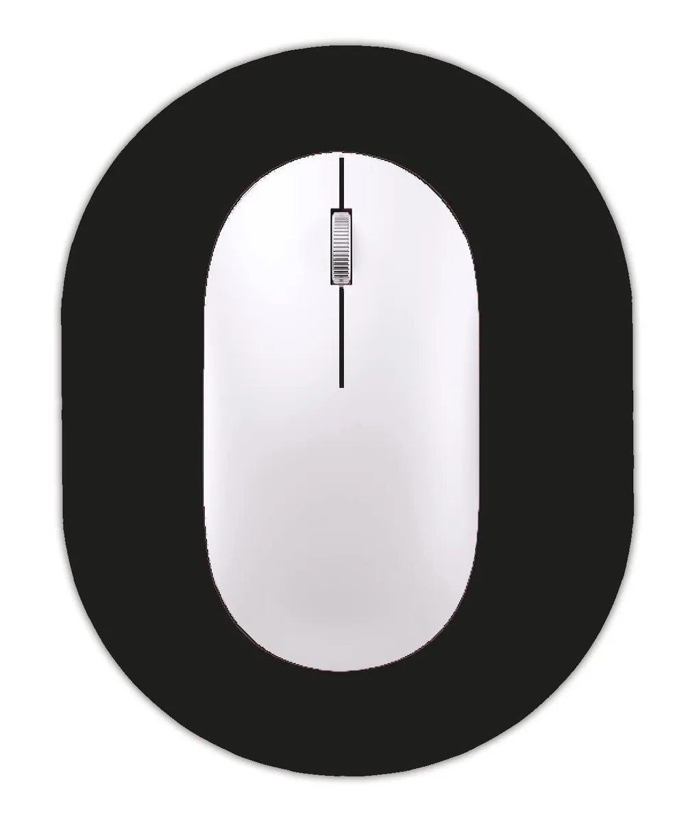 Small oval black rubber mouse pad, 5.5 by 7.5 inches, thin non-slip base