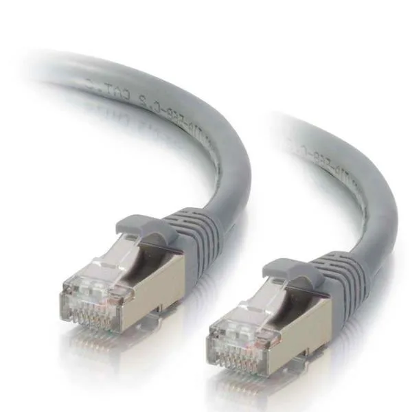 Gray shielded Cat6a Ethernet cable with snagless RJ45 connectors, 7 ft length