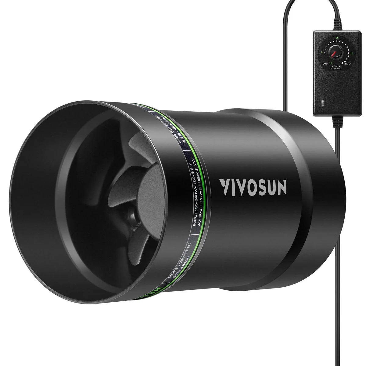 White plastic inline duct fan with speed controller