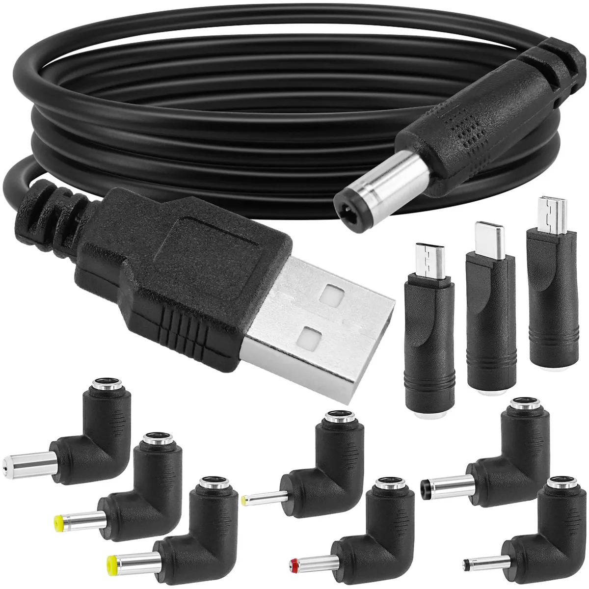 Netgear USB to DC Power Adapter Cord 5.5 x 2.1 mm 5V 2A 3 ft with 10 interchangeable plugs — product photo