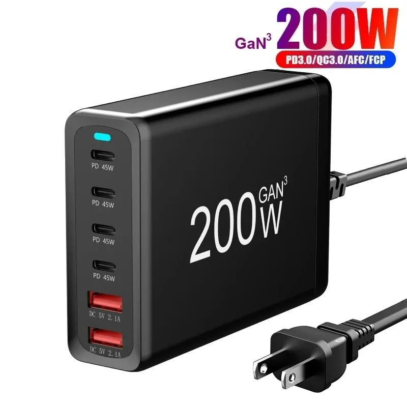 LUOM LUOM GAN200W 200W 6-Port GaN Desktop Charger Black — product photo